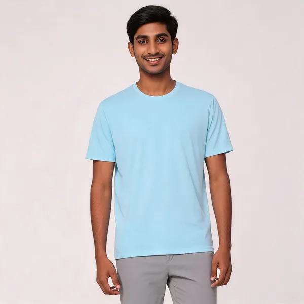 Light_Blue_Polyester_Crew_Neck_T-Shirt_For_Men