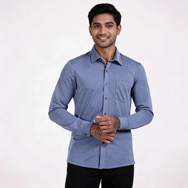Blue_Denim_Wrinkle_Free_Polyester__Casual_Shirt_For_Men