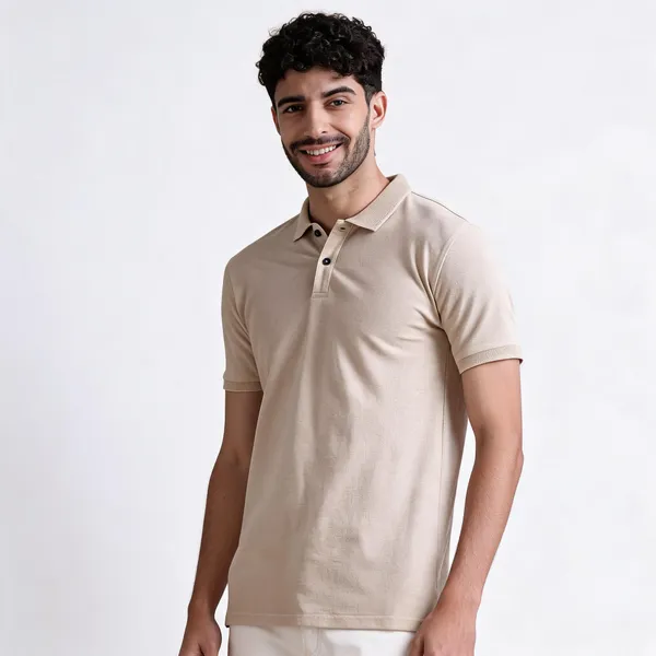 Sand_Beige_Recycled_Cotton_Textured_Polo_T-Shirt_For_Men