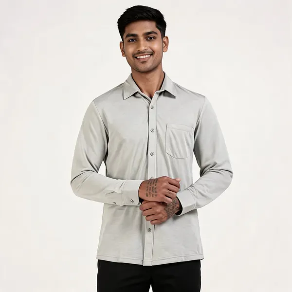 Grey_Wrinkle_Free_Polyester__Casual_Shirt_For_Men