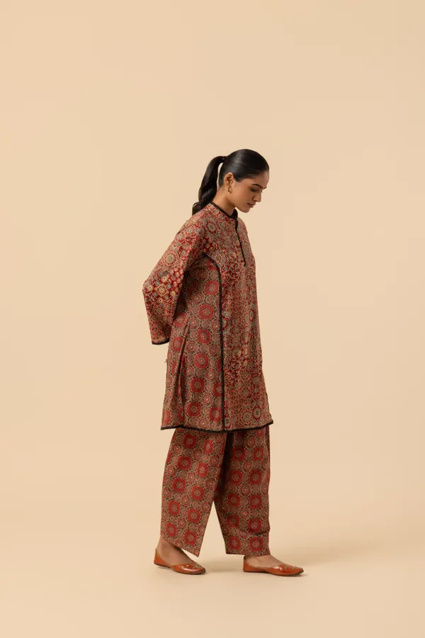 Maroon_Mandala_Ajrakh_Printed_Farshi_Coord_Set