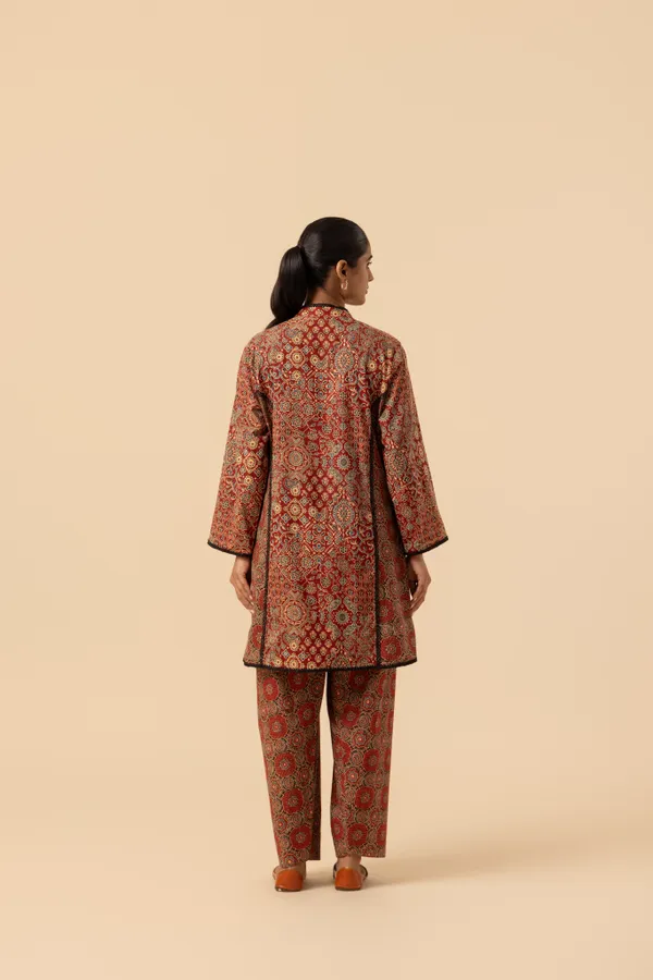 Maroon_Mandala_Ajrakh_Printed_Farshi_Coord_Set