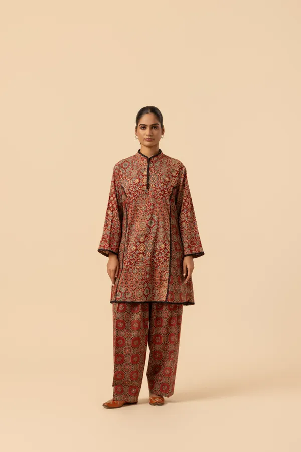 Maroon_Mandala_Ajrakh_Printed_Farshi_Coord_Set