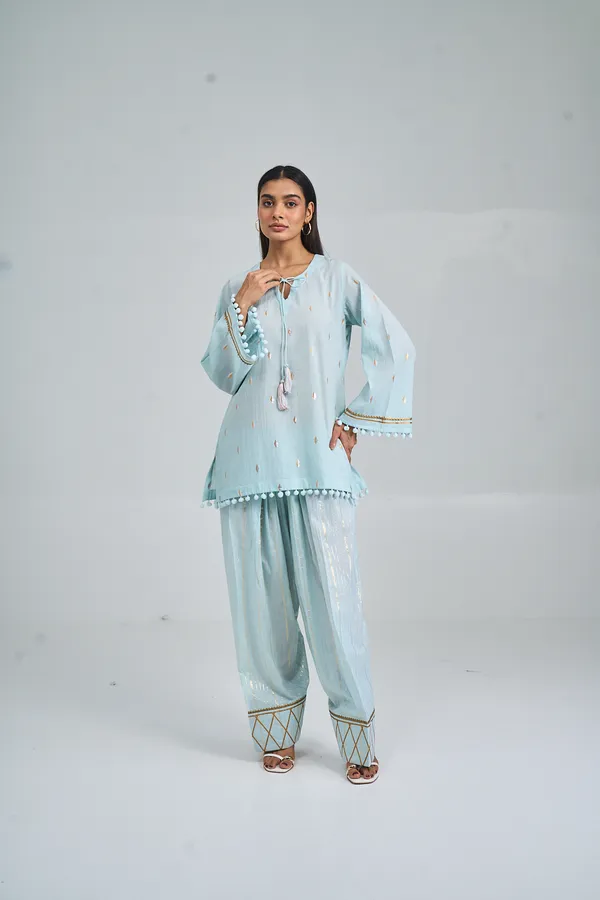 ICE_BLUE_AQUA_BLOOM_FARSHI_CO-ORD_SET