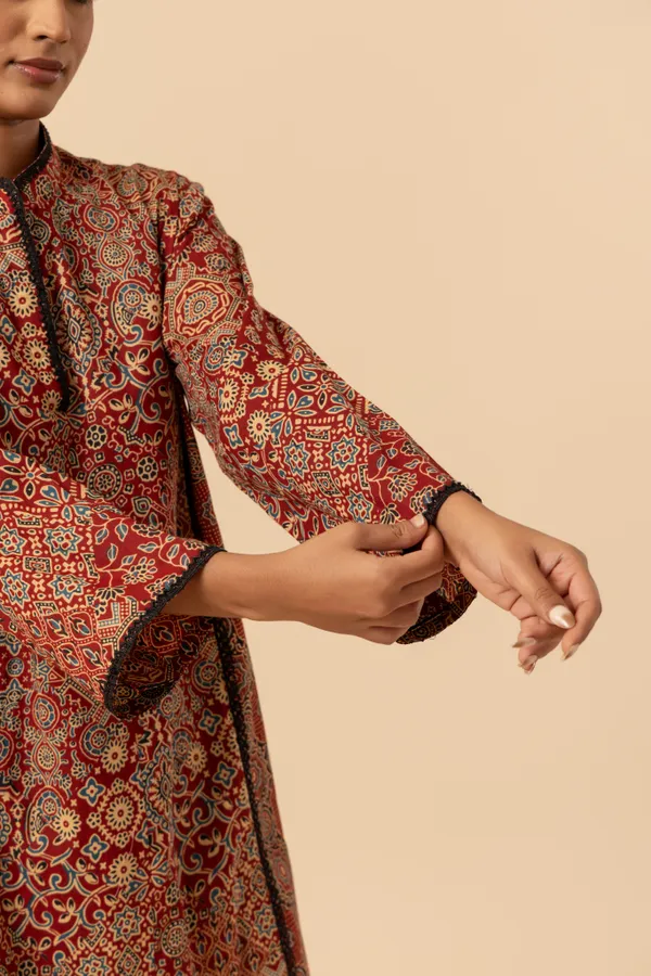 Maroon_Mandala_Ajrakh_Printed_Farshi_Coord_Set