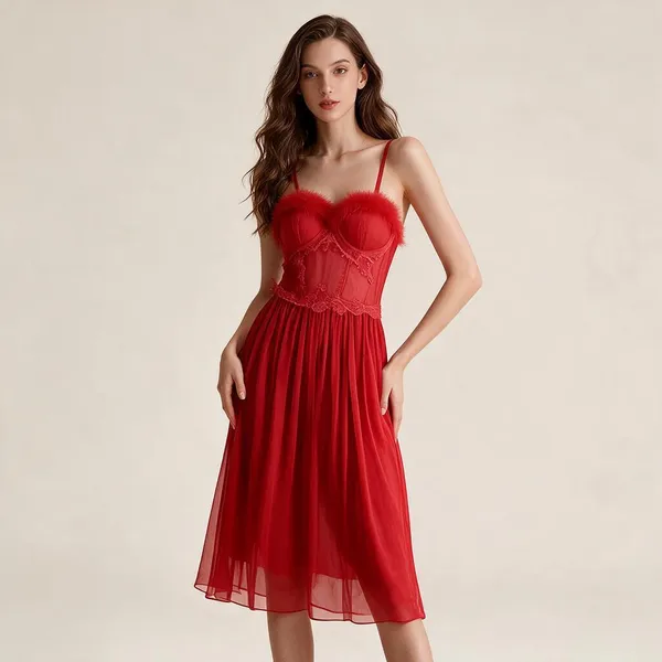 Red_Soft_Lace_Spaghetti_Strap_Midi_Nightdress_For_Women