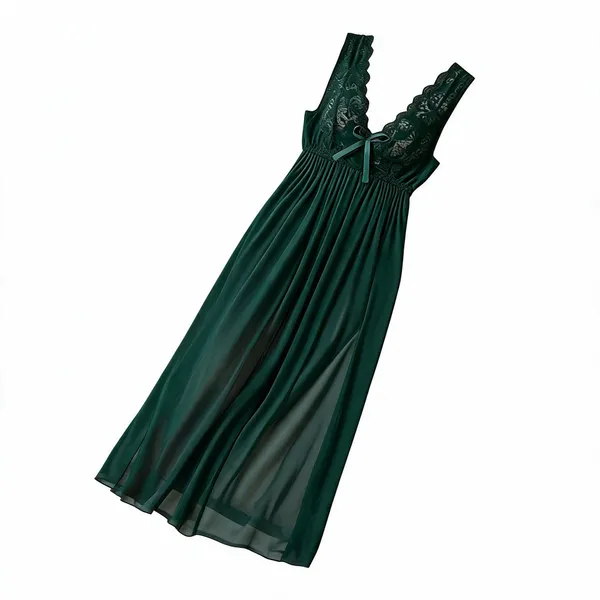 Green_Soft_Lace_Sheer_Maxi_Nightdress_For_Women