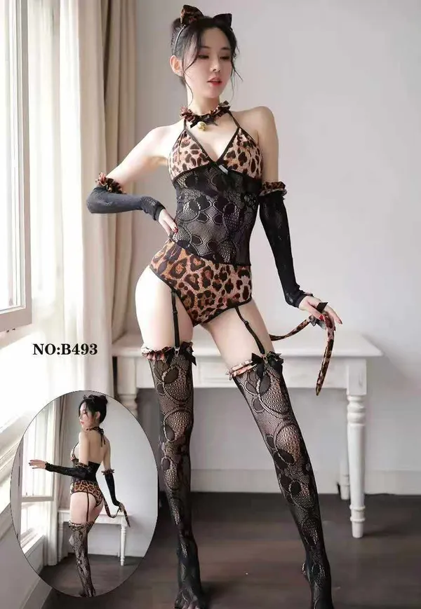 Brown_Leopard_Print_Lace_Halter_Lingerie_Costume_For_Women
