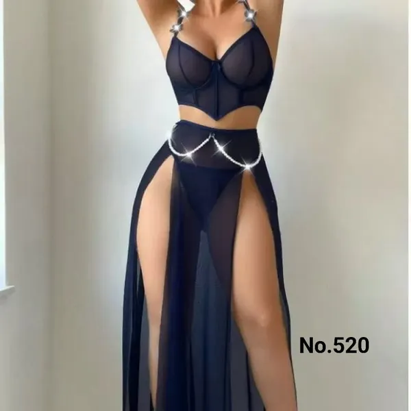 Black_Mesh_Strappy_Two-Piece_Lingerie_Set_For_Women