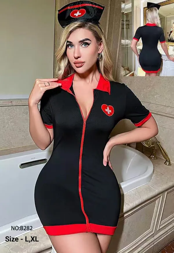 Black_Soft_Fabric_Fitted_Nurse_Costume_Dress_For_Women
