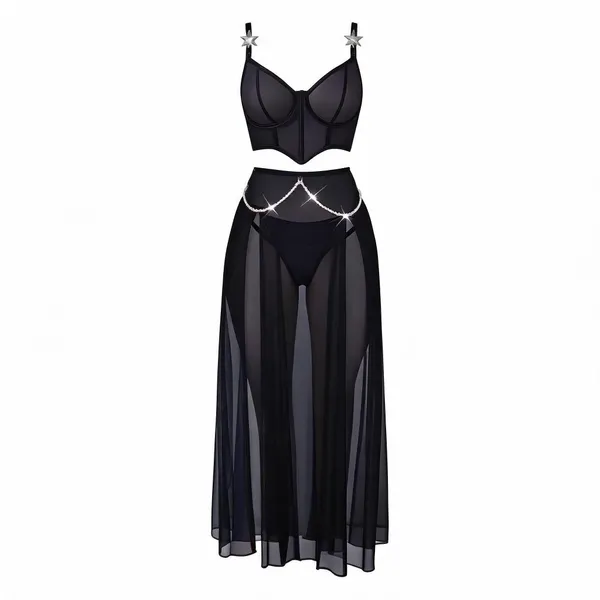 Black_Mesh_Strappy_Two-Piece_Lingerie_Set_For_Women