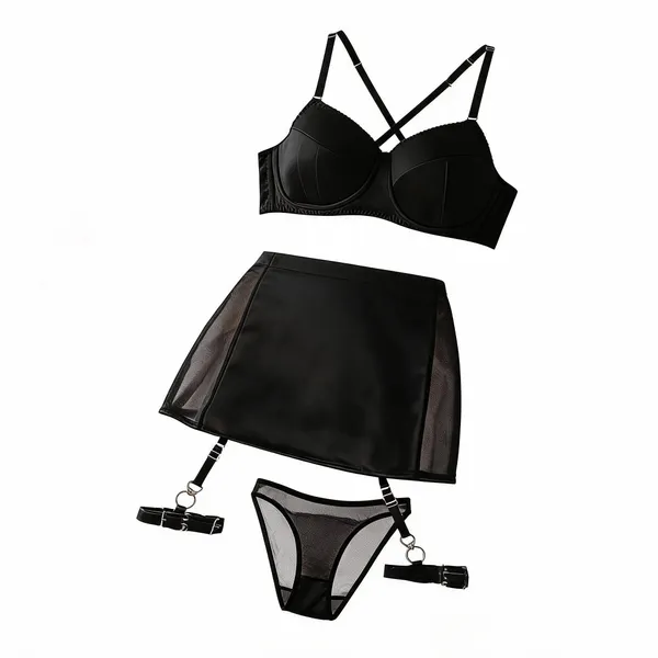 Black_Strappy_Garter_Detail_Lingerie_Set_For_Women