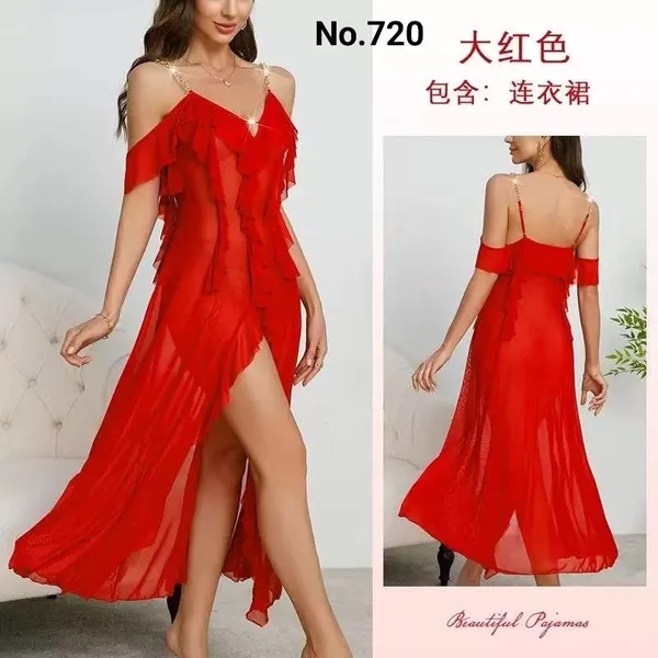 Red_Malai_Strappy_Ruffle_Nightdress_For_Women
