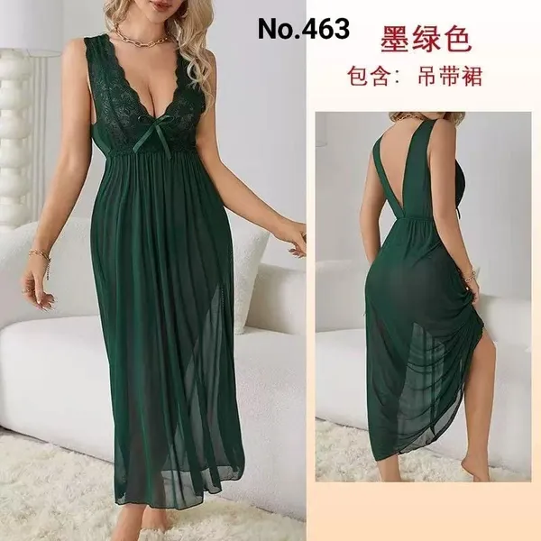 Green_Soft_Lace_Sheer_Maxi_Nightdress_For_Women