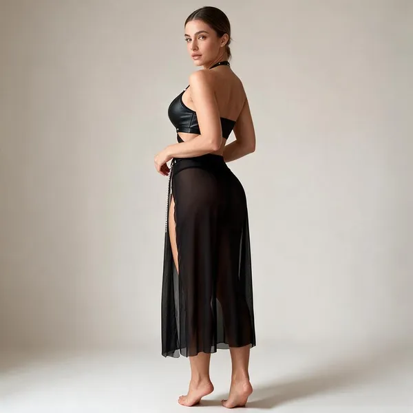 Black_Sheer_Cut-Out_Skirt_Set_For_Women