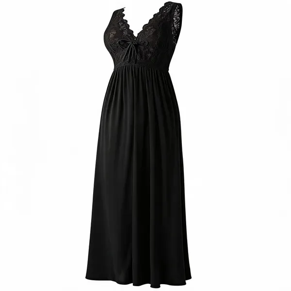 Black_Malai_Sleeveless_Gathered_Waist_Long_Dress_For_Women