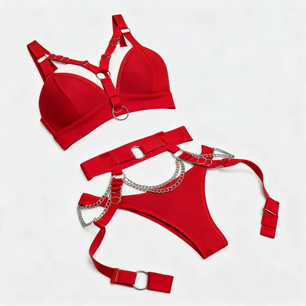 Red_Strappy_Ring_Detail_Lingerie_Set_For_Women