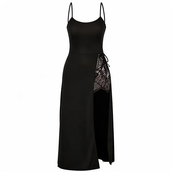 Black_Soft_Lace_Panel_Fitted_Maxi_Slip_Dress_For_Women