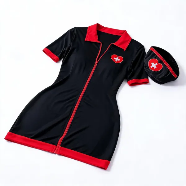 Black_Soft_Fabric_Fitted_Nurse_Costume_Dress_For_Women