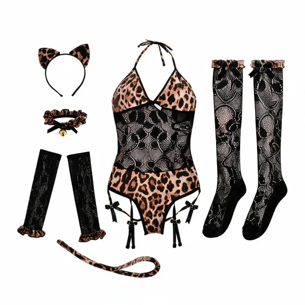 Brown_Leopard_Print_Lace_Halter_Lingerie_Costume_For_Women