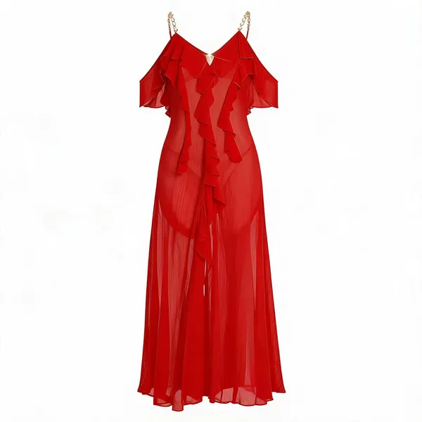 Red_Malai_Strappy_Ruffle_Nightdress_For_Women