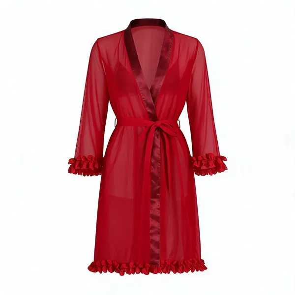 Red_Malai_Tie-Waist_Lace_Cuff_Wrap_Robe_For_Women