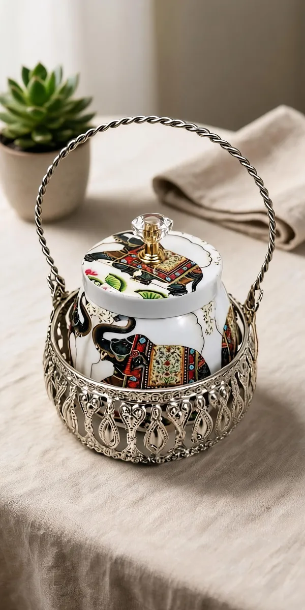 German_Silver_Tray_And_1_Container_-_Elephant_Theme