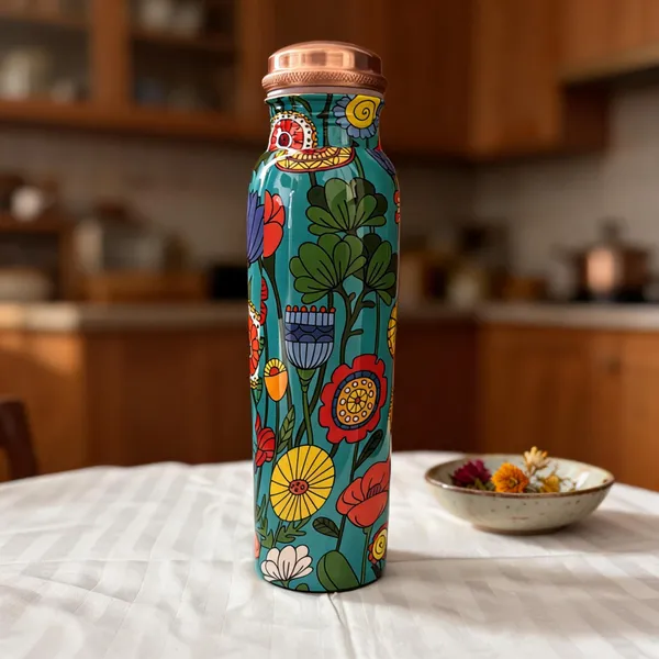 Pure_Copper_Bottle_-_Meena_Work_Of_Flowers_With_Green_Background