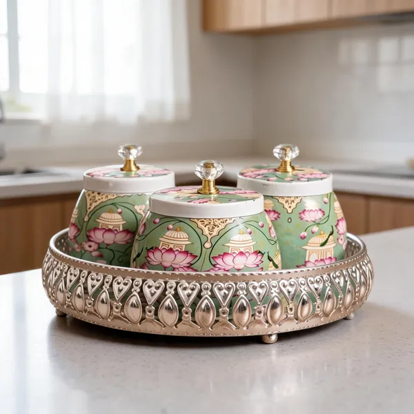 German_Silver_Tray_With_3_Containers_-_Royal_Theme