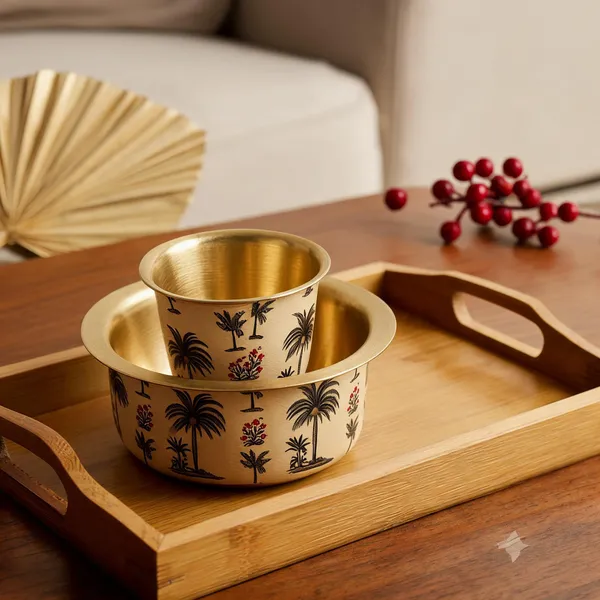 Coffee_Tea_Dabara_Set_Made_With_Pure_Brass_And_Meena_Work_Coconut_Tree