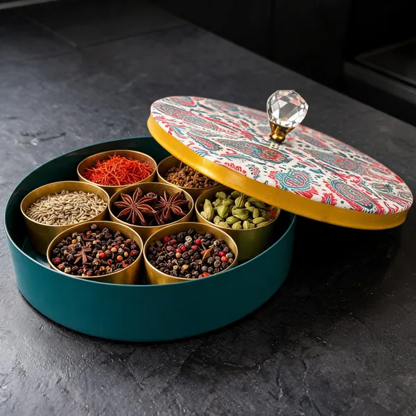 Metal_Masala_Box_With_White_And_Blue_Design_On_Lid
