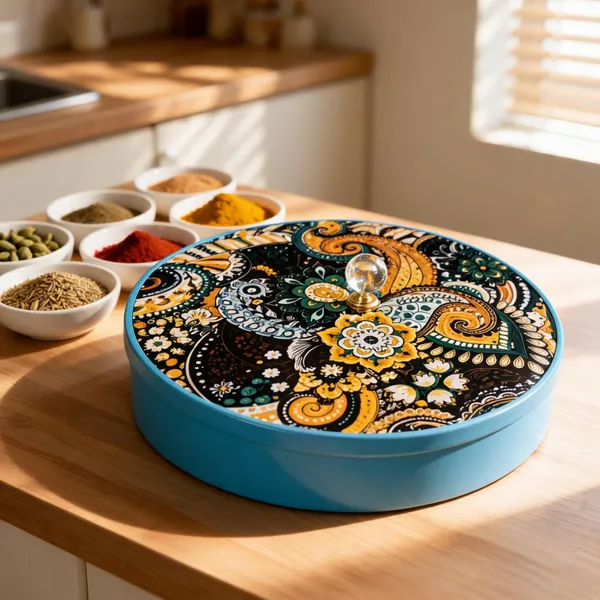 Metal_Masala_Box_With_Peacock_Design_With_Blue_Background_On_Lid
