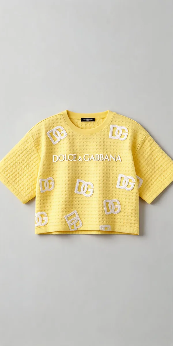 Yellow_Jacquard_Cropped_Round_Neck_T-Shirt_For_Women