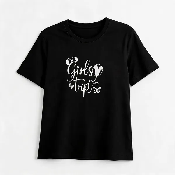 Black_Jacquard_Graphic_Print_Round_Neck_T-Shirt_For_Women