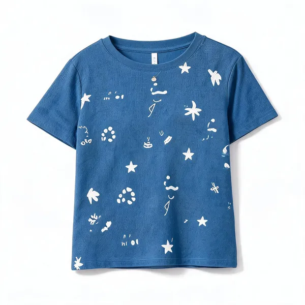 Blue_Jacquard_Doodle_Puff_Print_Round_Neck_T-Shirt_For_Women