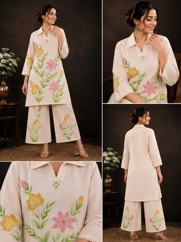 Cream_Cotton_Straight_Floral_Kurta_Palazzo_Co-ord_Set_For_Women