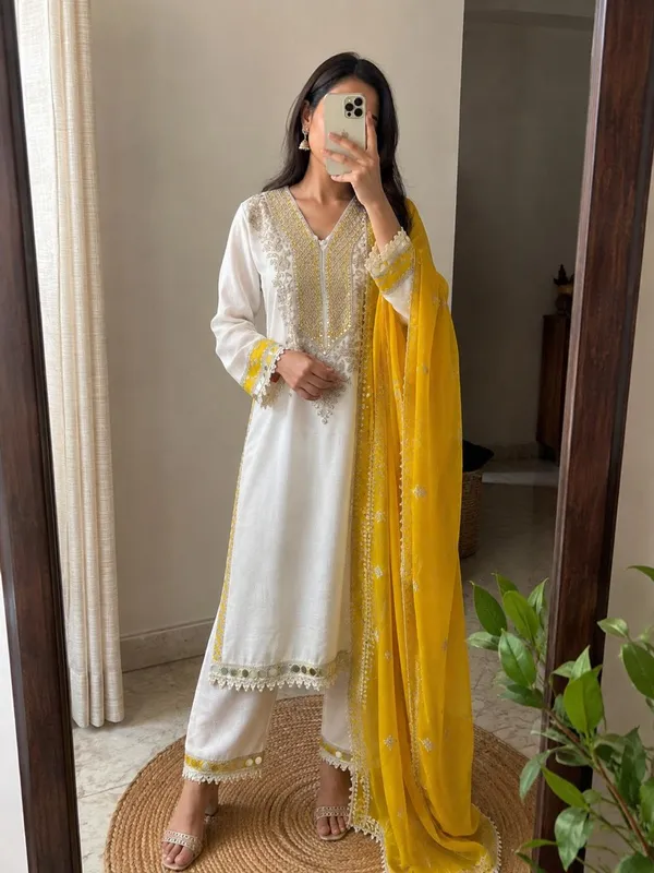 White_Yellow_Tissue_Shimmer_Straight_Embroidered_3_Piece_Suit_For_Women