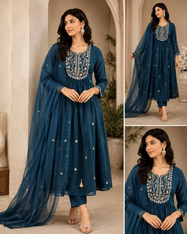 Teal_Net_Chanderi_Embroidered_Anarkali_3_Piece_Suit_For_Women