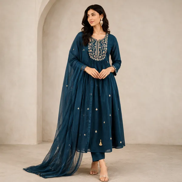 Teal_Net_Chanderi_Embroidered_Anarkali_3_Piece_Suit_For_Women