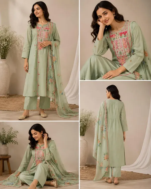 Sage_Green_Mal_Chanderi_Straight_Kurta_3_Piece_Suit_For_Women