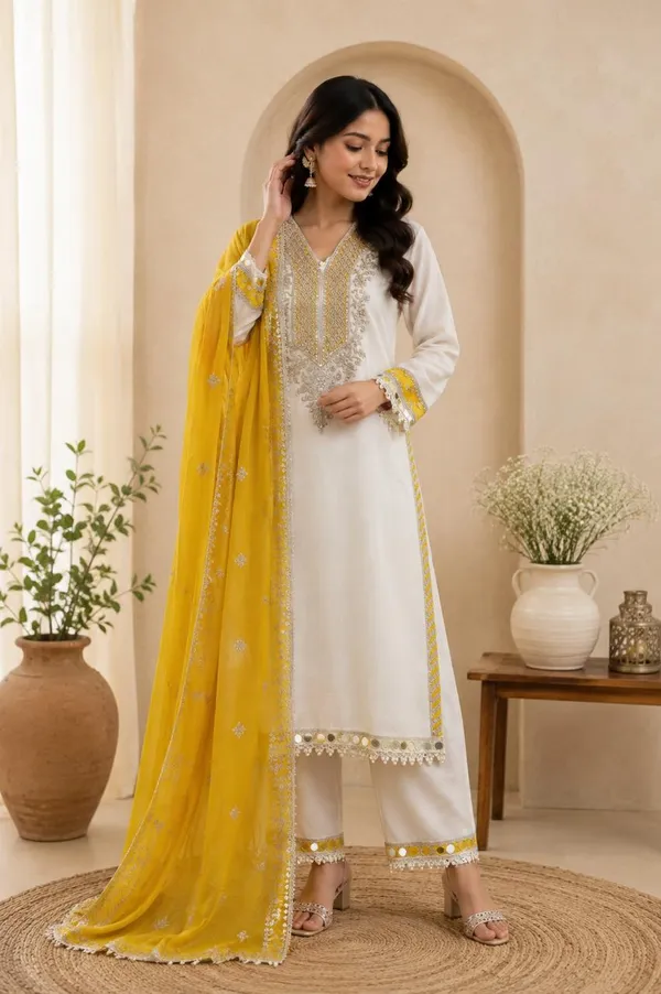 White_Yellow_Tissue_Shimmer_Straight_Embroidered_3_Piece_Suit_For_Women