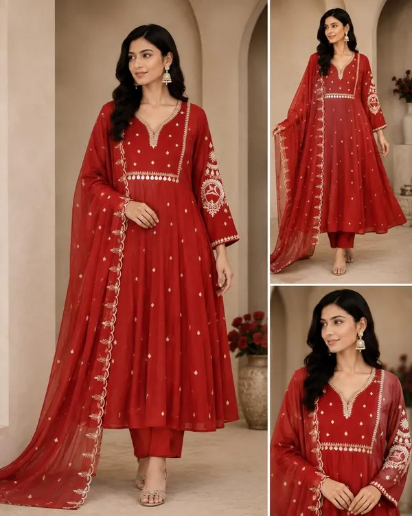 Rust_Mal_Chanderi_Flared_Anarkali_3_Piece_Suit_For_Women