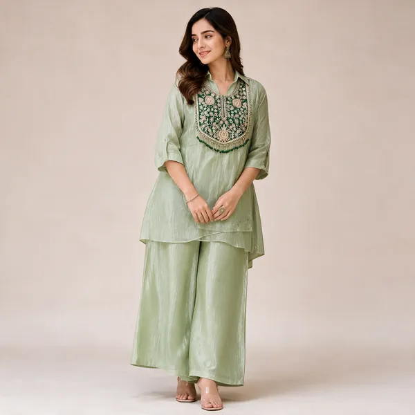 Green_Embroidered_Relaxed_Kurta_Palazzo_Co-ord_Set_For_Women