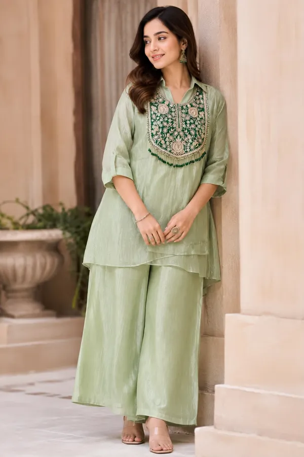Green_Embroidered_Relaxed_Kurta_Palazzo_Co-ord_Set_For_Women