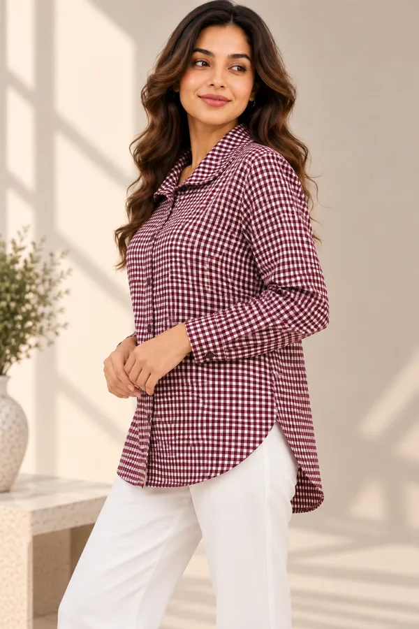CLARET_ROUND_COLLAR_CHECKERED_SHIRT_