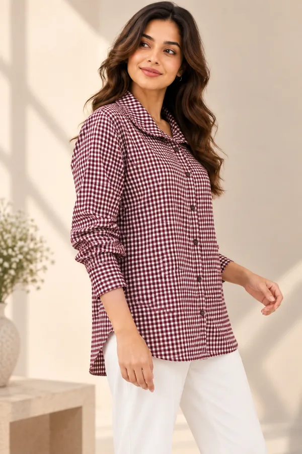 CLARET_ROUND_COLLAR_CHECKERED_SHIRT_