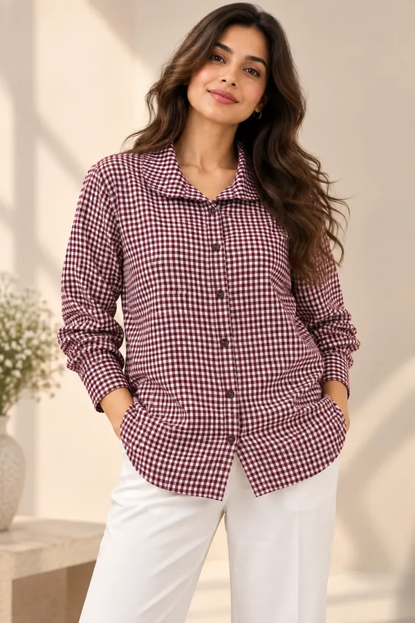 CLARET_ROUND_COLLAR_CHECKERED_SHIRT_