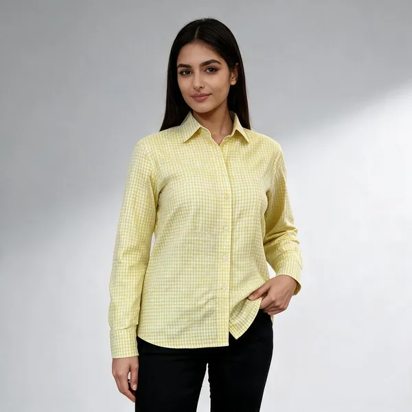 Yellow_Cotton_Placket_Gingham_Shirt_For_Women