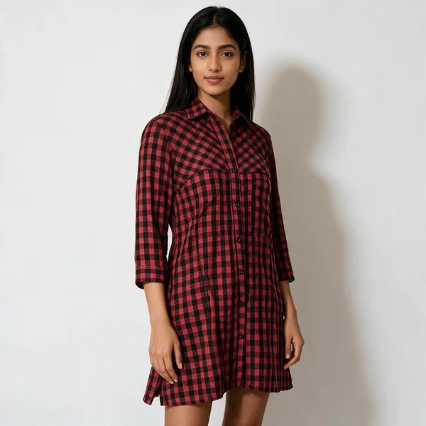 Red_Black_Cotton_Relaxed_Fit_Buffalo_Check_Shirt_Dress_For_Women