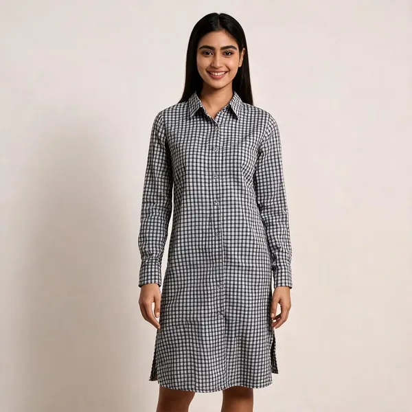 Black_White_Cotton_Relaxed_Fit_Micro_Check_Shirt_Dress_For_Women